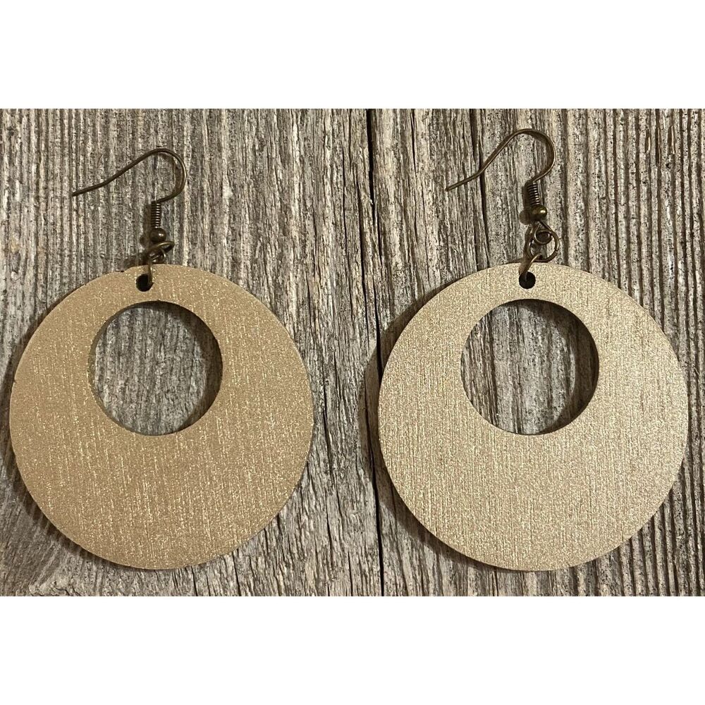 Wood Earrings - 2" x 2" Offset Circle - Old Gold - E003-07